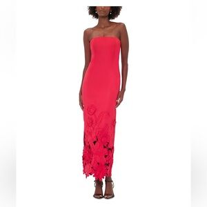 Leo Lin Rayna Appliqué Bustier Maxi Dress Rose Bright Pink Size 6 NWT